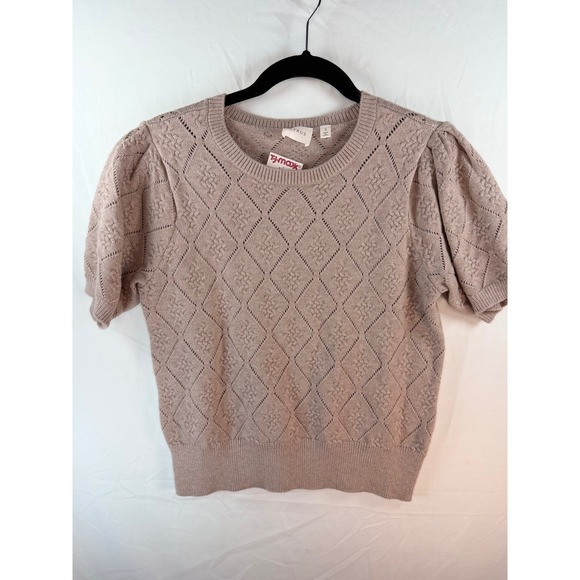 Cyrus Sweaters - Cyrus Women Pink Mauve Diamond Pointelle Puff Sleeve Knit Sweater Top‎ Sz S NWT